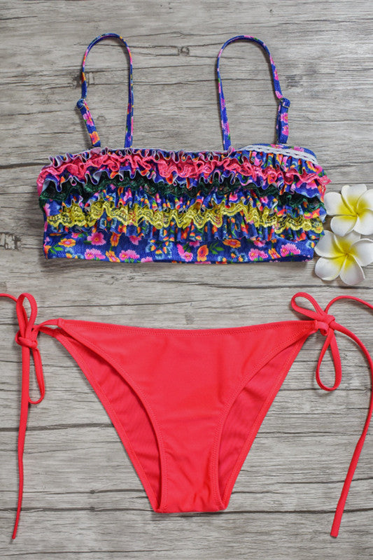 Levoire | Imprimé à lacets latéraux Maillot de bain à volants