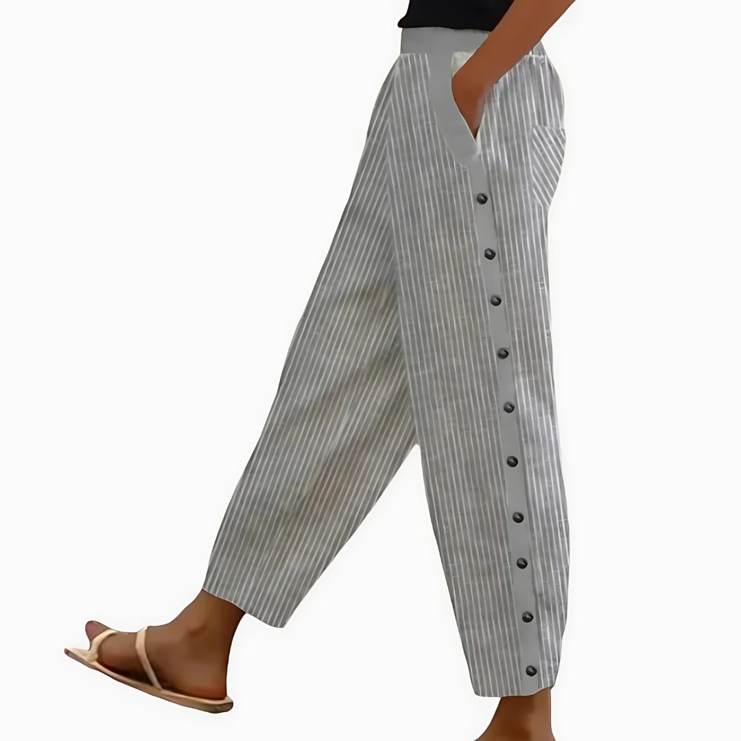 Levoire | Pantalons En Lin Rayés Pour Femmes Blanc