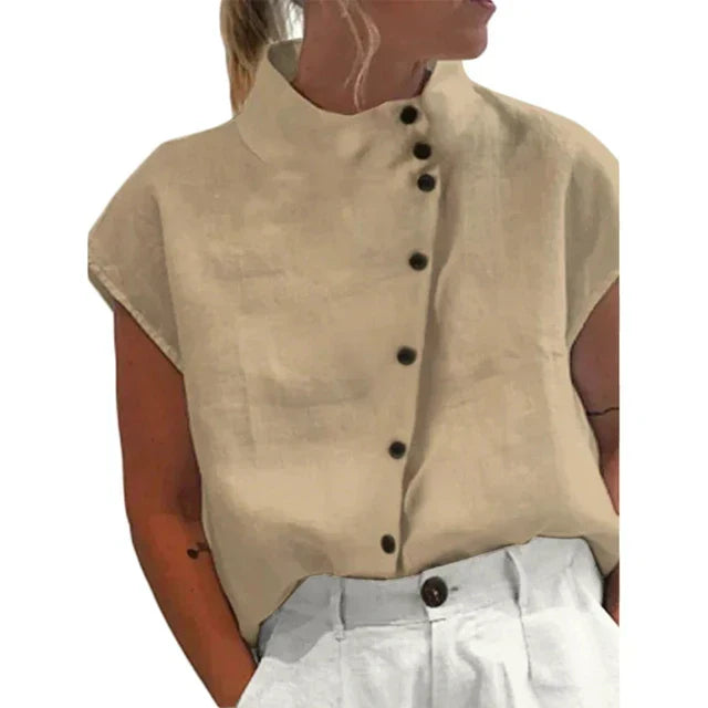 Levoire | Blouse Élégante Avec Col Montant Khaki