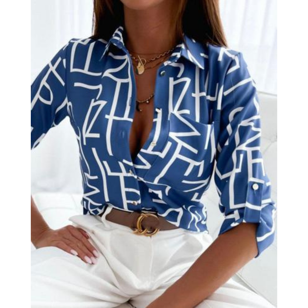 Levoire | Chemise Boutonnée À Imprimé Géométrique Pour - Femmes - Confortable Bleu