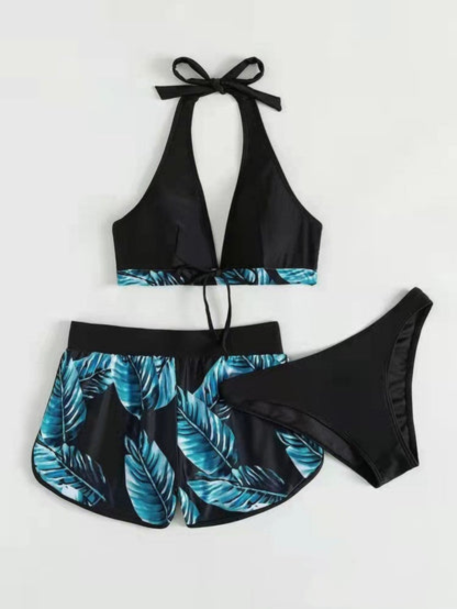 Levoire | Ensemble de bikini et short pour femmes, tenue d'été, ensemble de plage Bleu