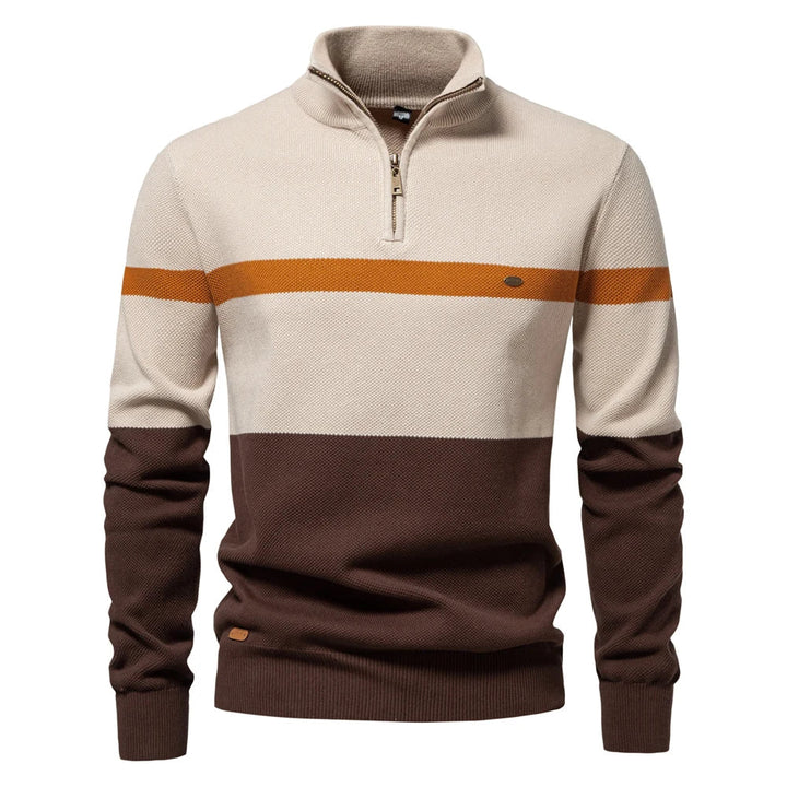 Levoire | Sweatshirt Pour Hommes En Style Colorblock Avec Demi-Zip Kaki