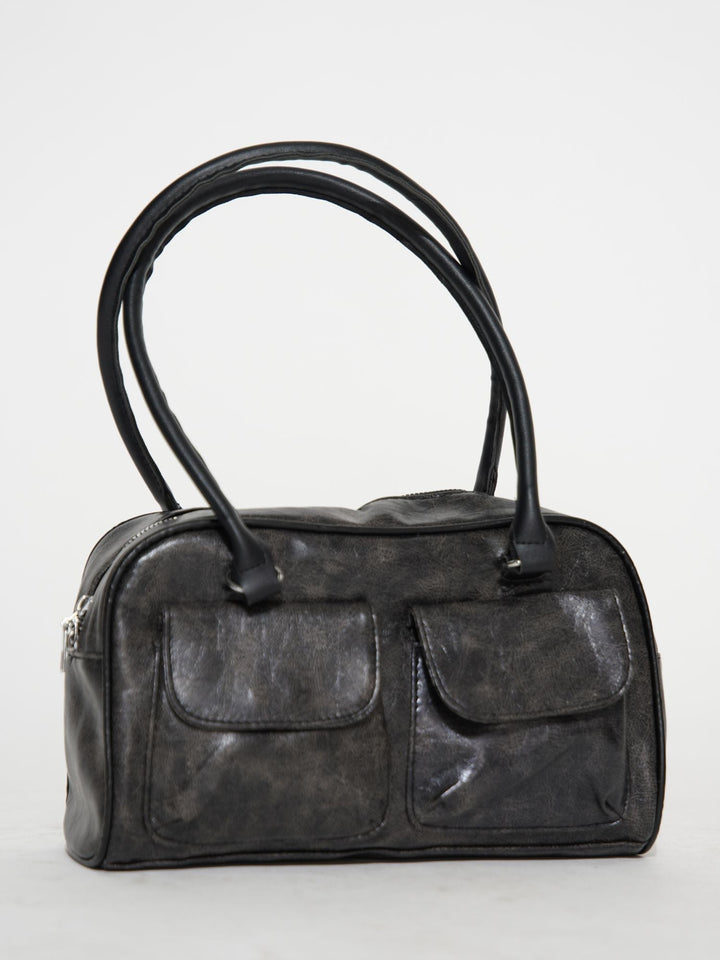 Levoire | Sac À Main En Cuir Délavé Avec Poches Latérales Noir