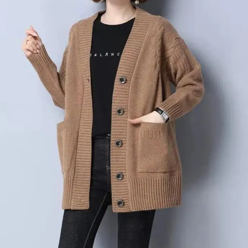 Levoire | Gilet femme ouvert à poches et manches longues Braun