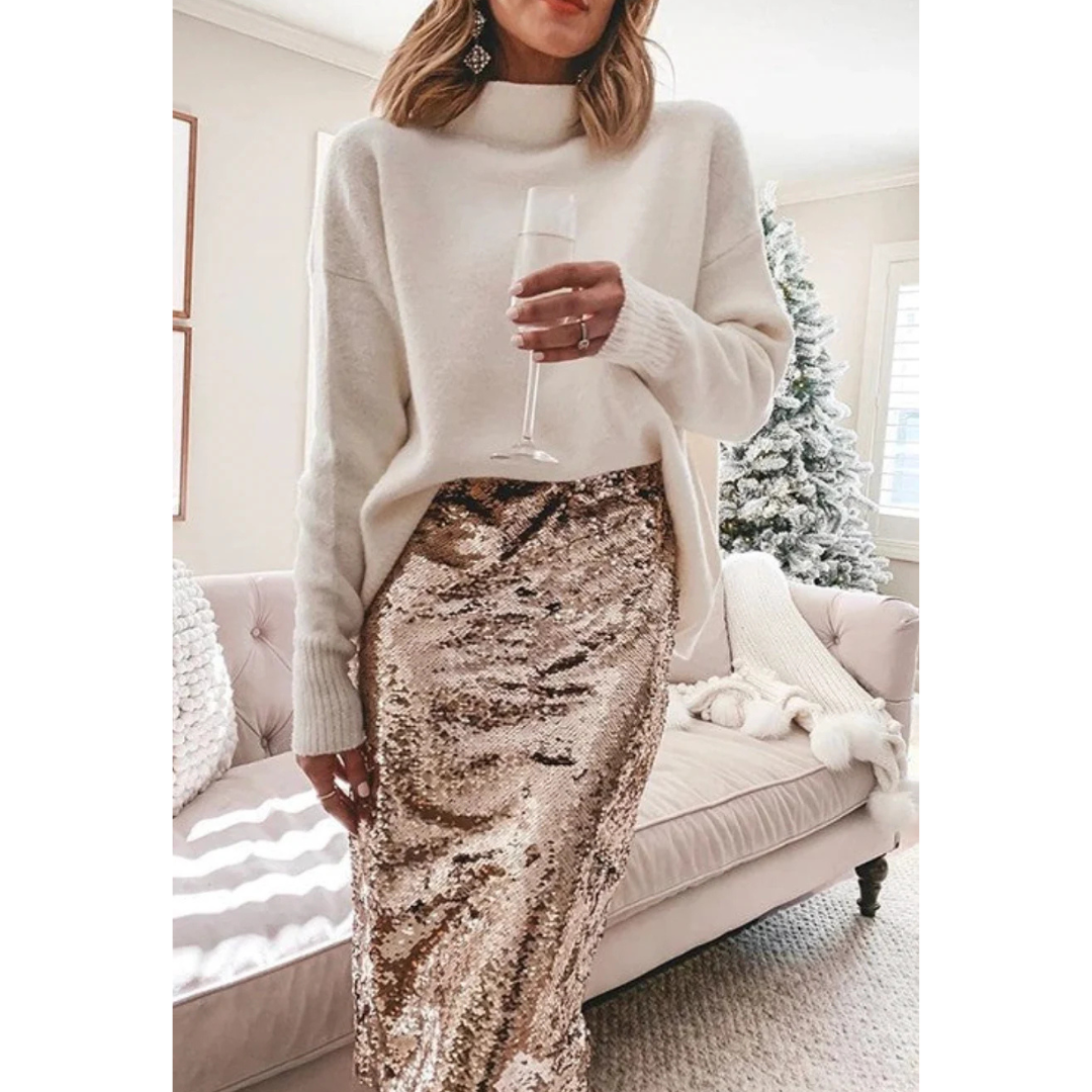 Levoire | Jupe À Paillettes Élégante Pour Une Soirée Brillante Beige