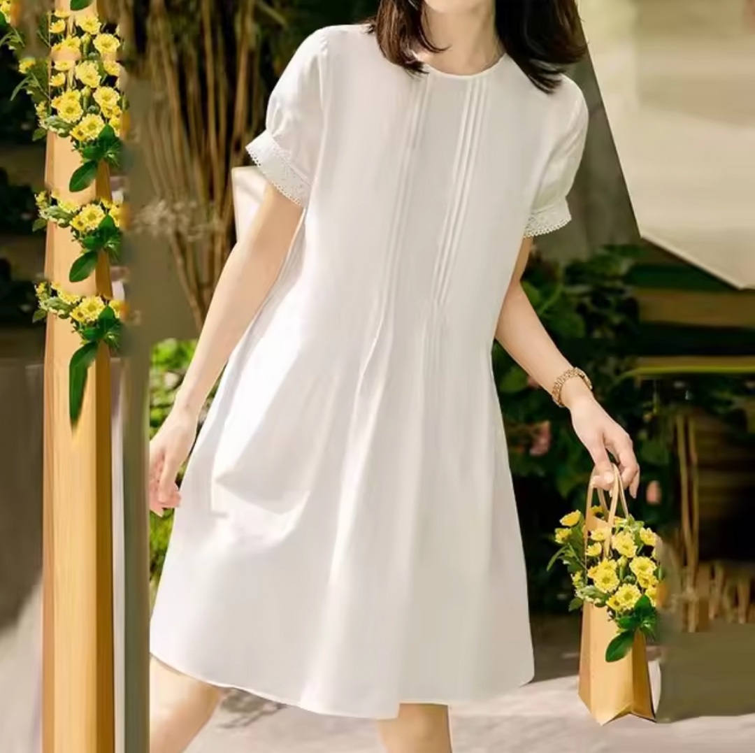 Levoire | Robe Élégante Avec Encolure Ronde Blanc
