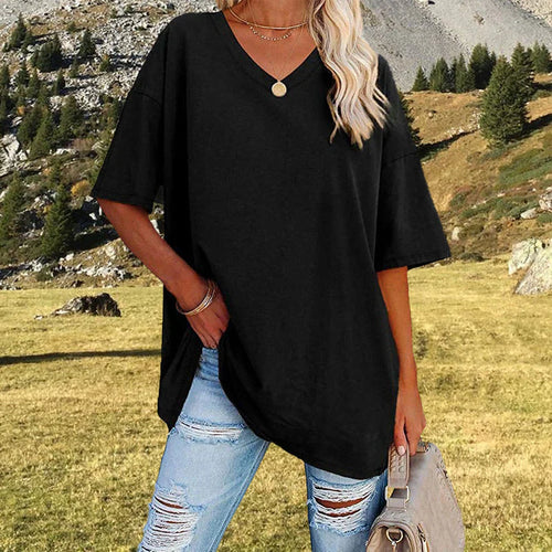 Levoire | T-Shirt Décontracté À Col En V Surdimensionné Pour Femmes