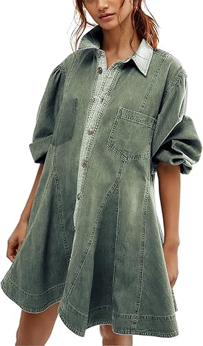 Levoire | Robe Longue Avec Des Manches Bouffantes Pour Femmes Vert