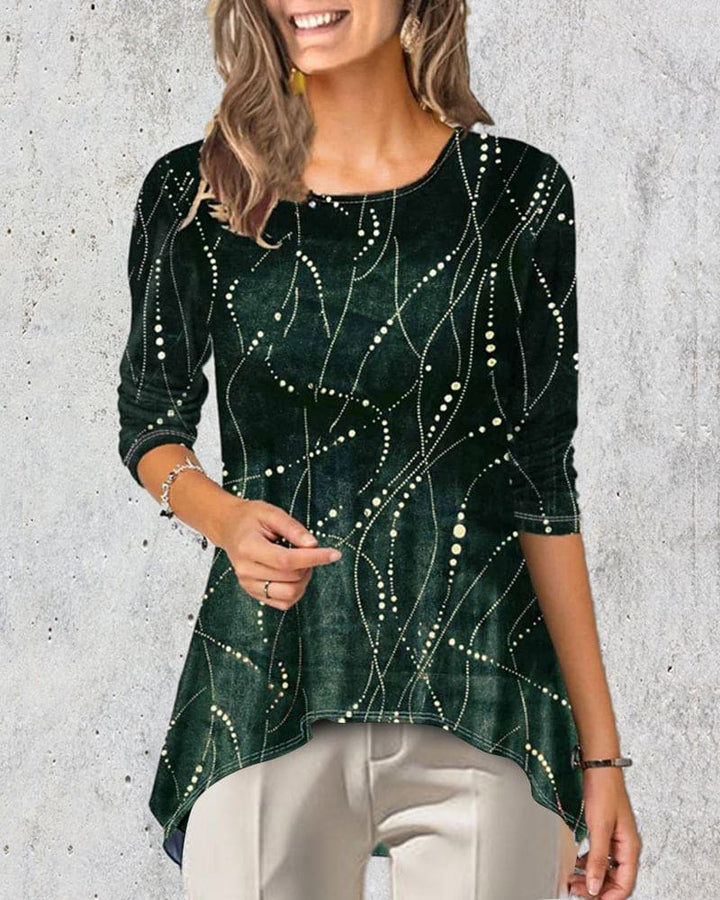 Levoire | Blouse Avec Encolure Ronde Et Manches 3/4 Imprimées Vert