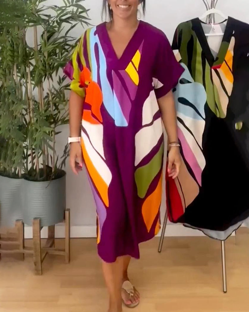 Levoire | Robe Midi Bohème À Col V Avec Un Col Coloré Lila