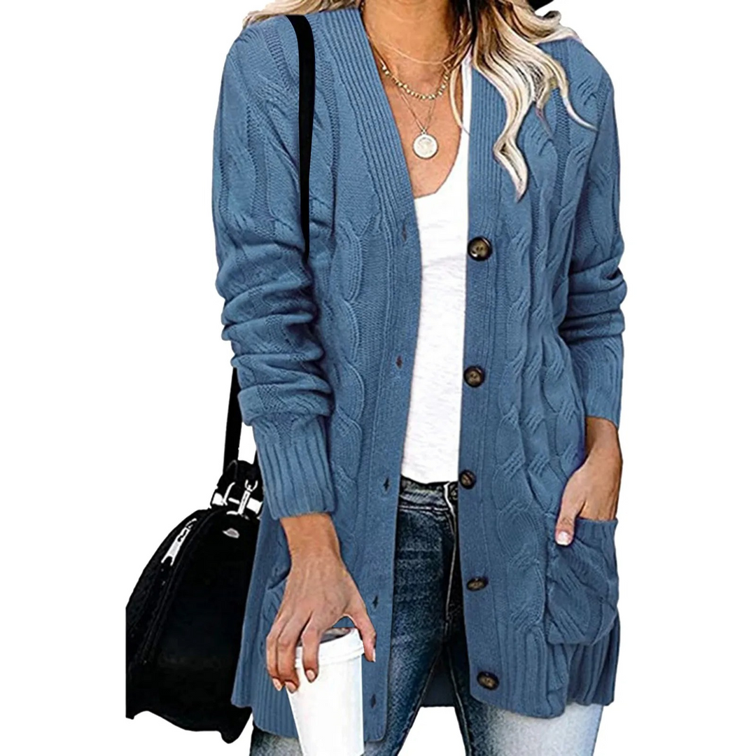 Levoire | Gilet femme avec motif torsadé, boutonnage et coupe longue Bleu