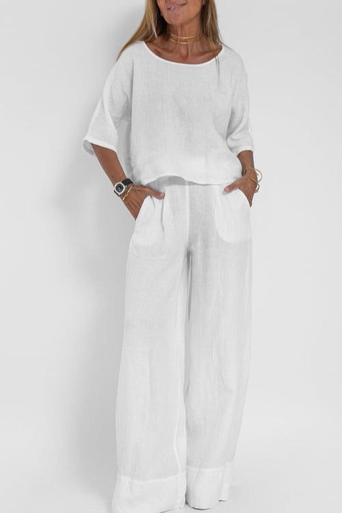 Levoire | Femmes Ensemble Léger Deux Pièces Avec Pantalon Taille Haute Pour Femmes Blanc