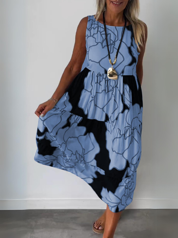 Levoire | Robe Motif Floral Lgant Bleu