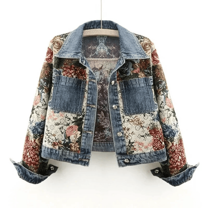 Levoire | Veste En Denim À Fleurs Peintes À La Main Fleurs & Coton Bio Bleu foncé
