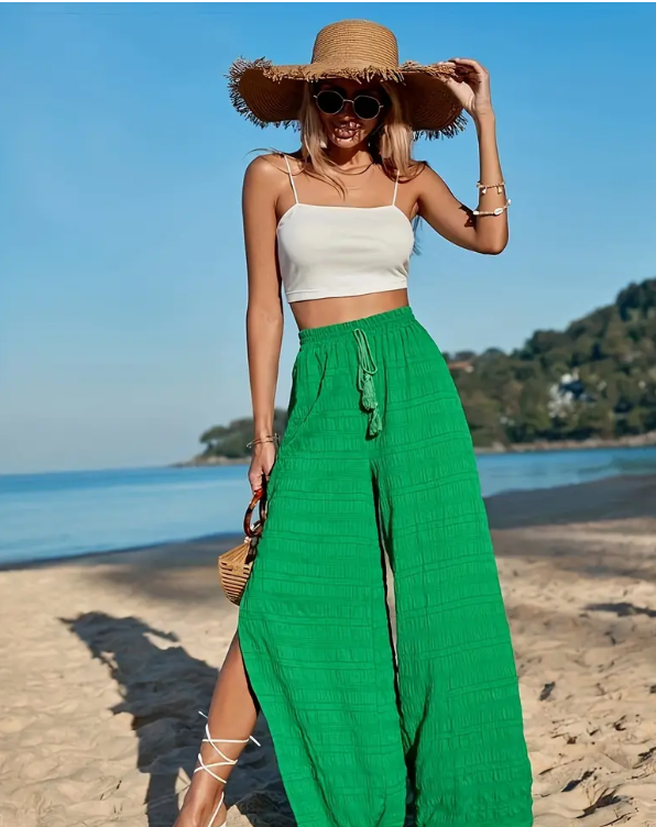 Levoire | Vêtements Structuraux Solides Pantalon Large À Jambe Smaragdevihreux