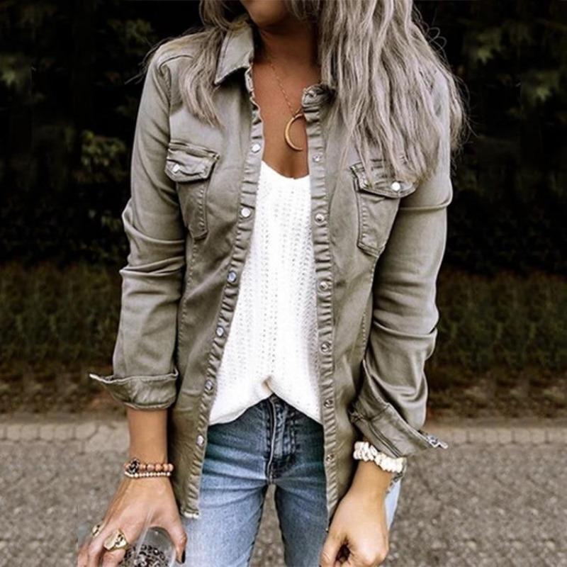 Levoire | Veste En Denim Avec Poches Poitrine Pour Femmes Beige