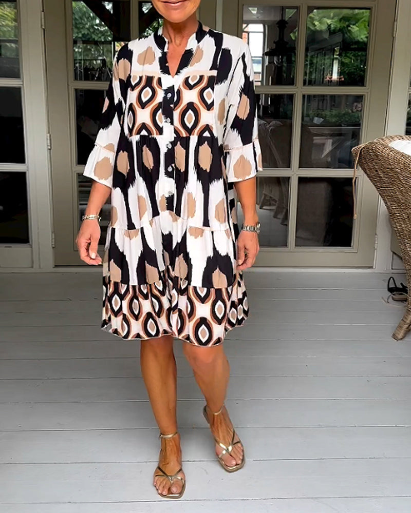 Levoire | Robe Imprimé Boho Avec Manches Évasées Pour Femmes Blanc