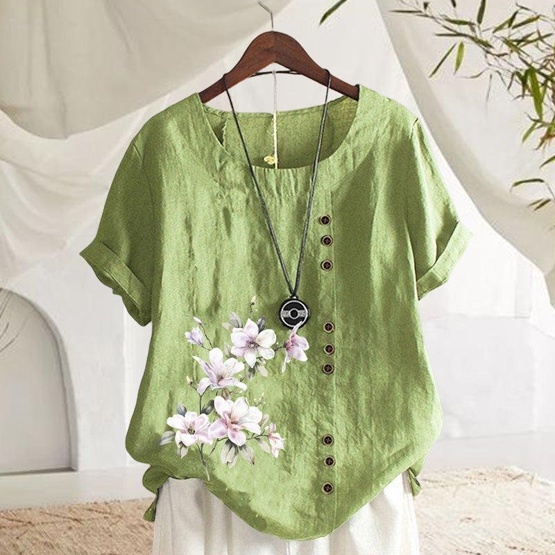 Levoire | Chemise en coton-lin à fleurs Vert