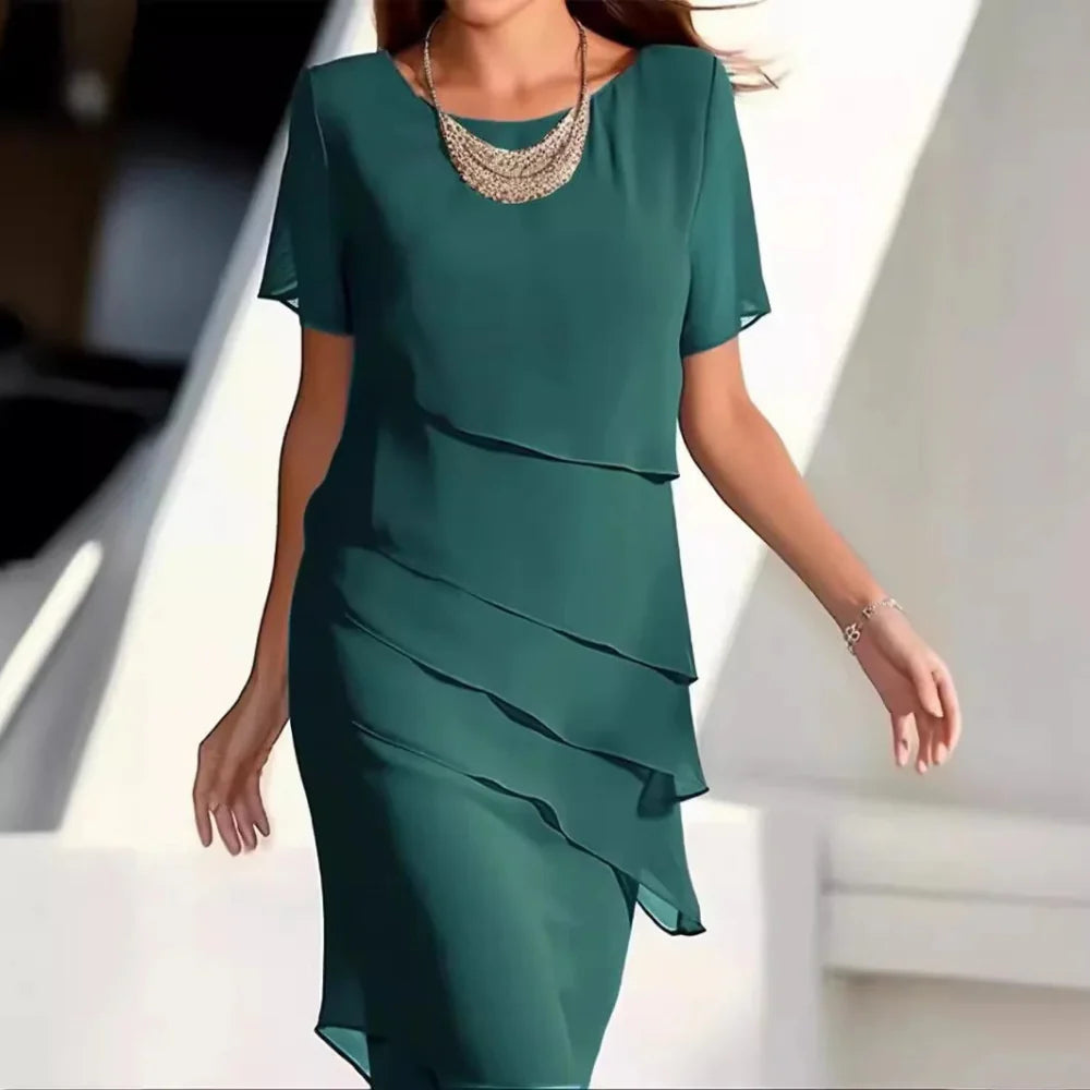 Levoire | Robe Midi Chiffon de Luxe pour Femmes Design Élégant Vert