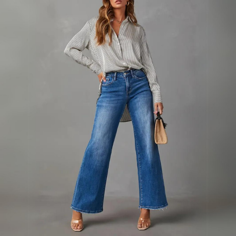 Levoire | Jeans Avec Jambe Large FR Femmes Haute Taille Bleu