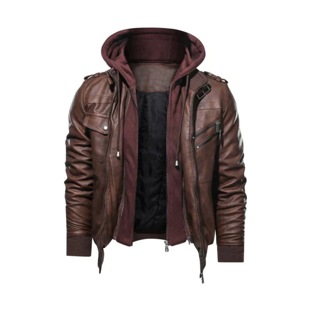 Levoire | Veste En Cuir Avec Capuche Intégrée Braun