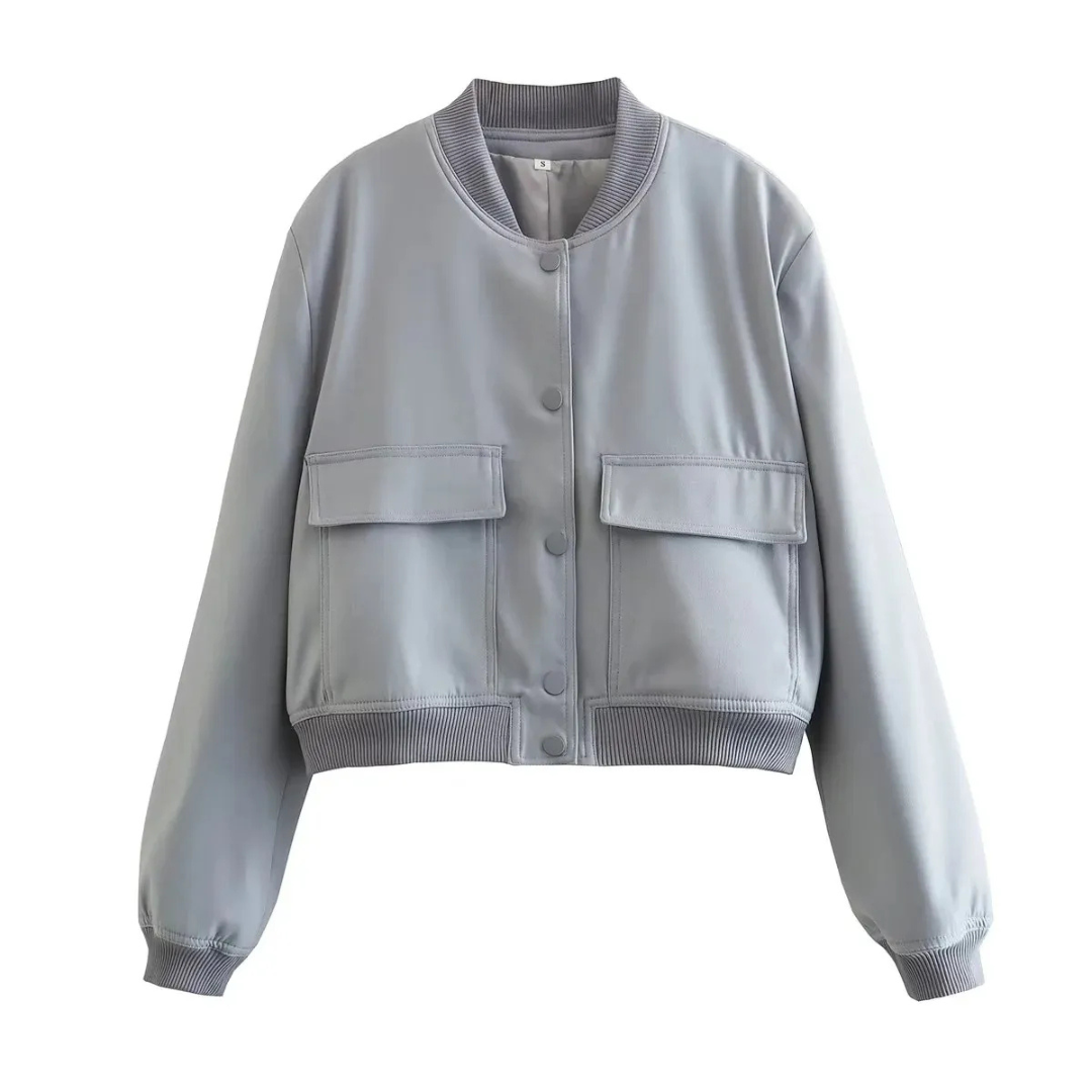 Levoire | Veste courte avec col rond pour femmes Gris