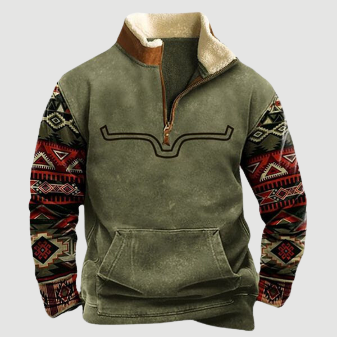 Levoire | Pull Homme Douillet olive avec motif bleuet
