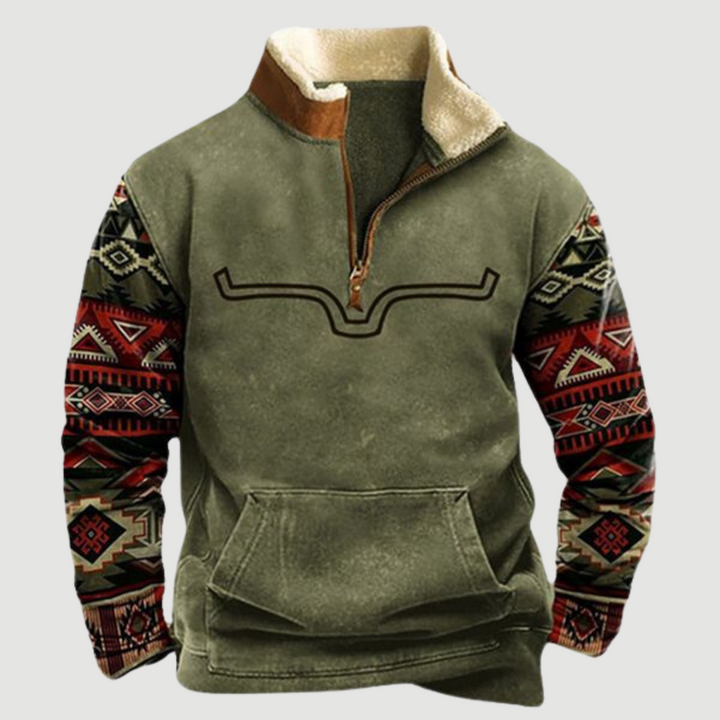Levoire | Pull Homme Douillet olive avec motif bleuet