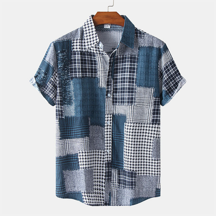Levoire | Chemise Courte Manches FR Hommes Retro Bleu