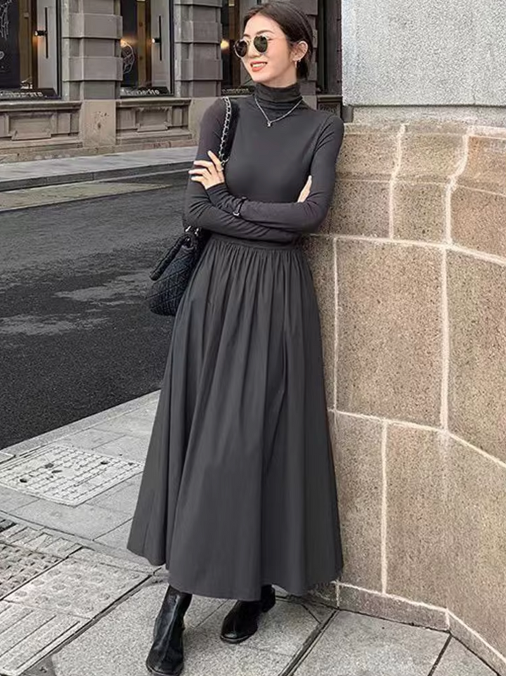 Levoire | Robe Longue Manches Fluides Gris foncé
