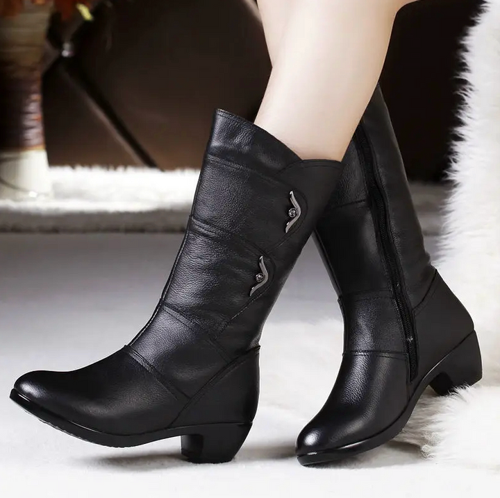 Levoire | Noir Élégant Confortable Haute Bottes En Cuir Synthétique Antidérapantes Pour Femmes