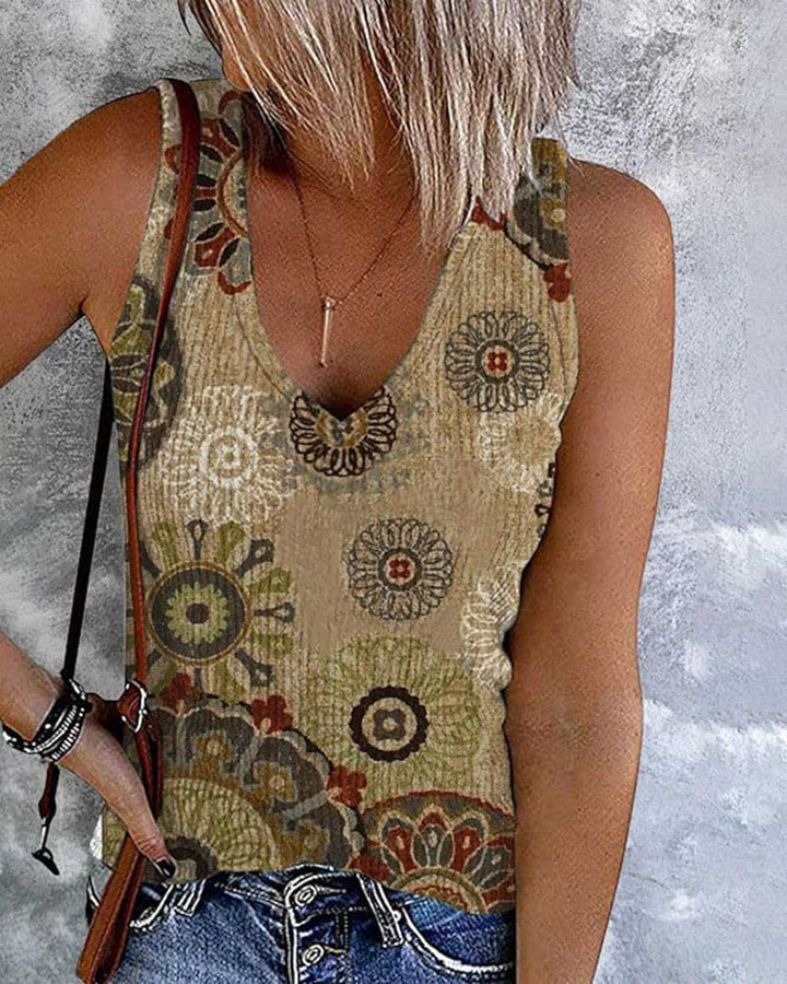 Levoire | Blouse Avec Décolleté En V Et Impression Beige