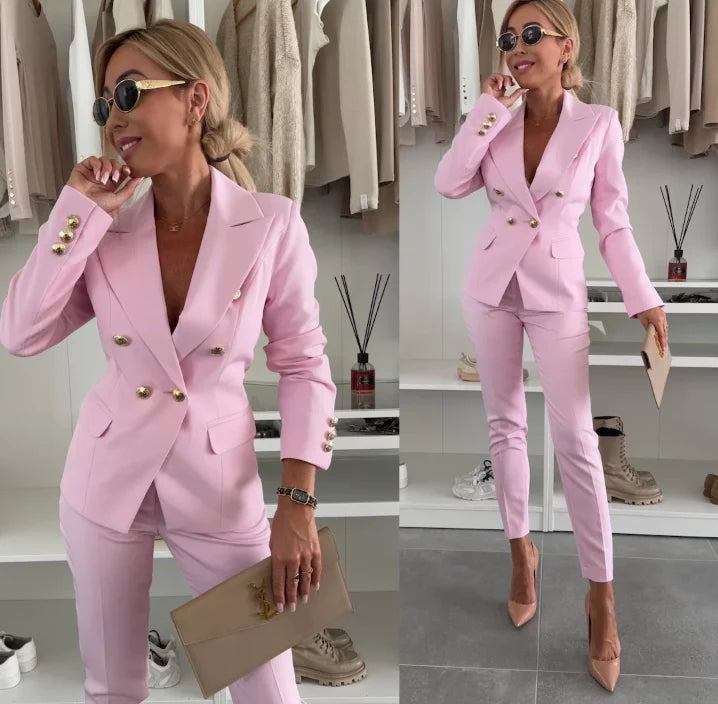 Levoire | Ensemble femme deux pièces blazer texturé et pantalon pour femmes Rosa