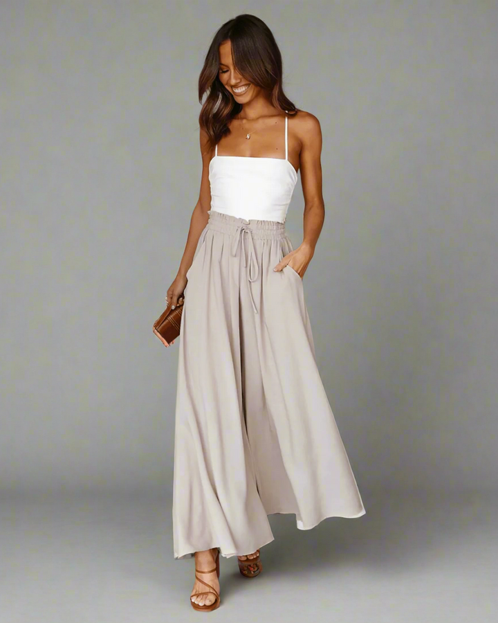 Levoire | Pantalon d'été taille haute pour femmes Pantalon femme confortable Beige