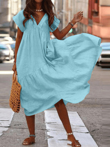 Levoire | Robe décontractée ample à col en V 100% coton pour femmes