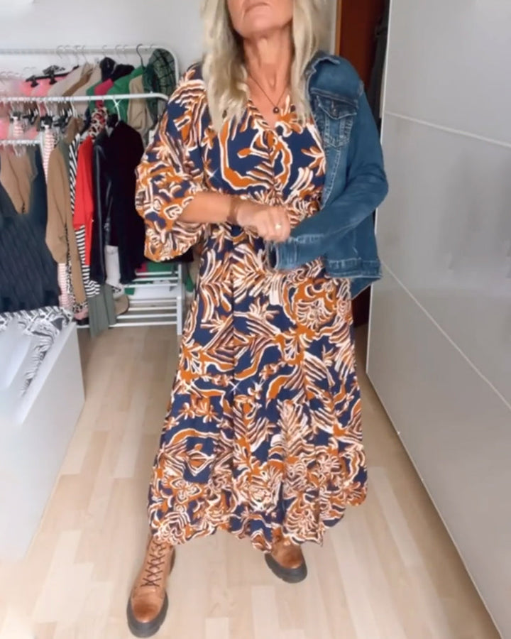 Levoire | Robe Maxi Avec Décolleté En V Imprimé Orange