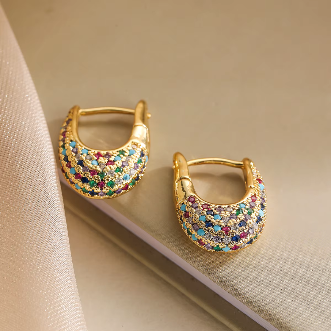 Levoire | Boucles D'Oreilles En Cristal Encastrées Élégantes Multicolores Or