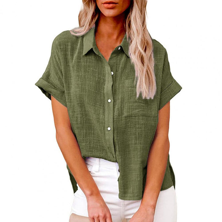 Levoire | Blouse En Lin Élégant À Manches Courtes Vert
