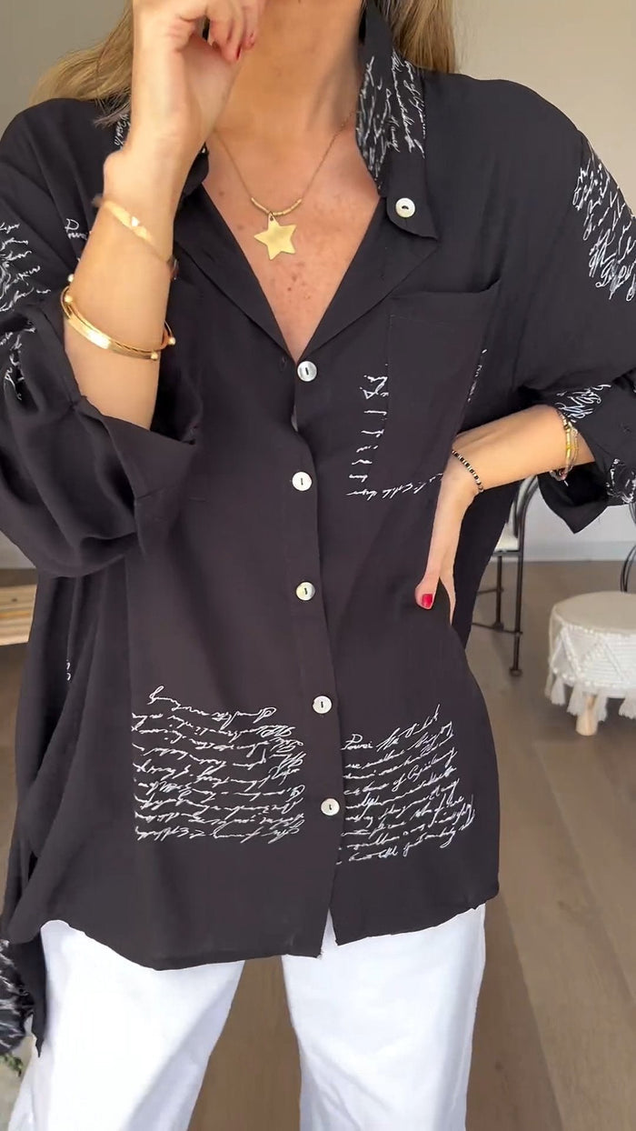 Levoire | Mode Chemise Réversible Avec Imprimé De Lettres Noir