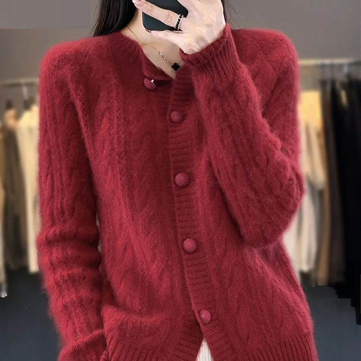 Levoire | Gilet pour Femmes Gilet Tricoté Doux avec Col Rond et Bouton Rot