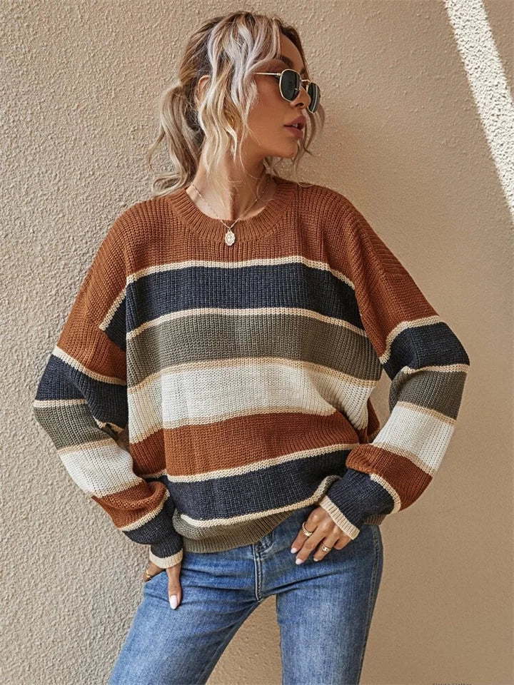 Levoire | Pull À Encolure Ronde Rayé Pour Des Voyages Élégants Braun