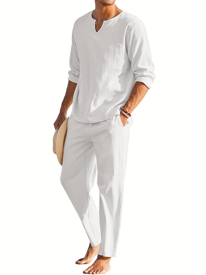 Levoire | Chemise pour homme élégante et ensemble de pantalons pour une élégance décontractée printemps/été Blanc
