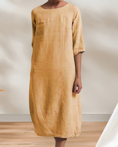 Levoire | Robe Midi Simple En Lin Décontracté Pour Femmes