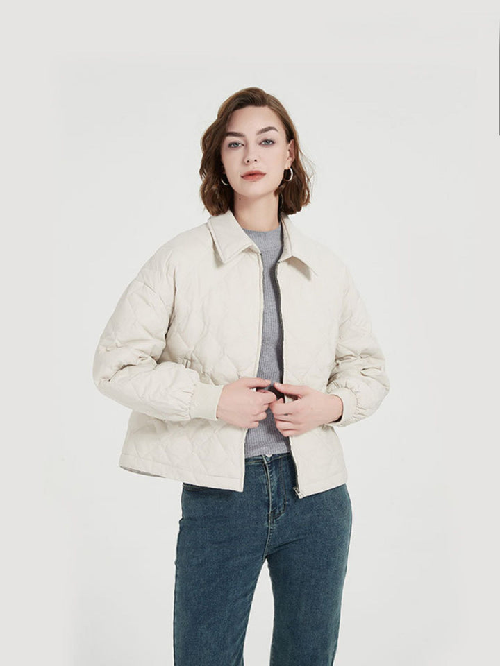 Manteau Épais Matelassé en Duvet avec Poches Blanc