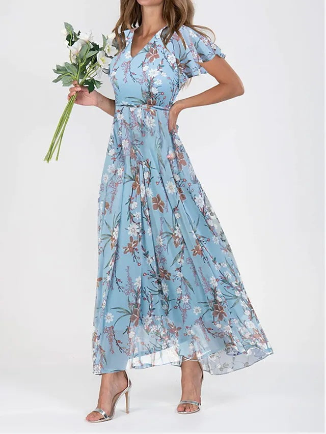 Levoire | Robe D'Été Légère Avec Motif Floral, Parfaite Pour Le Quotidien Et Les Moments Spéciaux Bleu