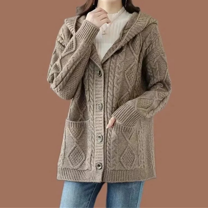 Levoire | Gilet en tricot pour femmes avec col, boutons et poches Braun