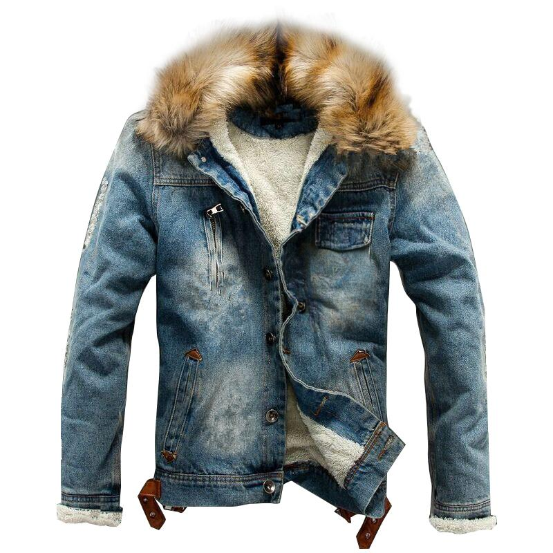 Levoire | Veste En Denim À Manches Longues En Polaire Avec Col En Fourrure Bleu
