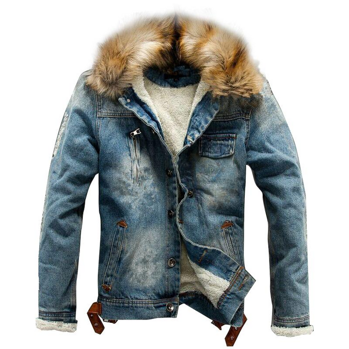 Levoire | Veste En Denim À Manches Longues En Polaire Avec Col En Fourrure Bleu