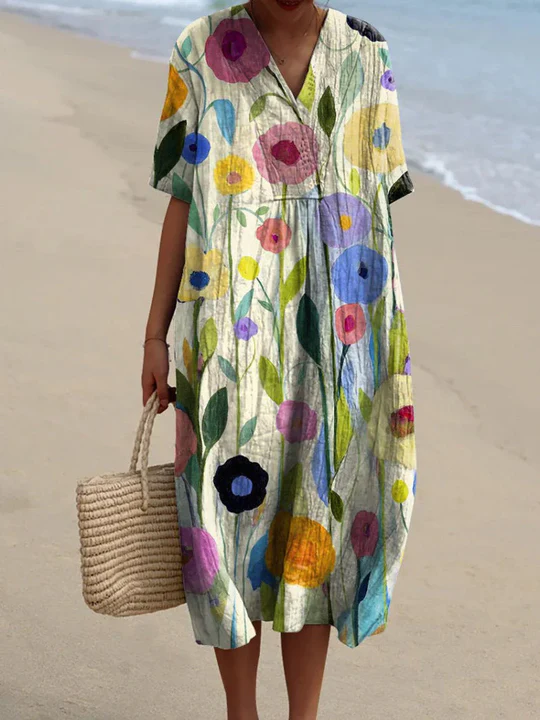 Levoire | Robe Midi Légère En Coton Impression Printemps & Été Multicolore 1