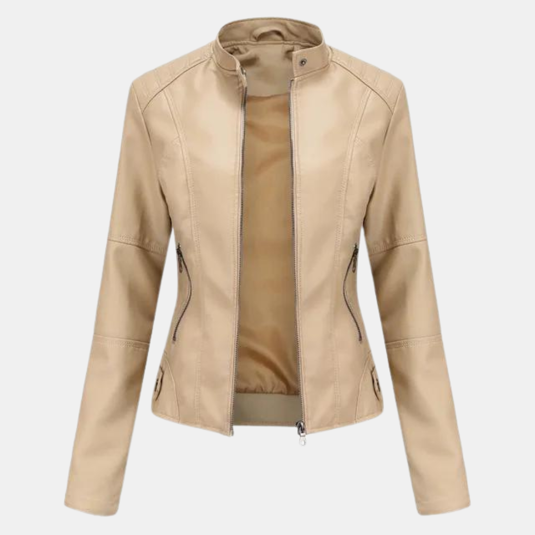 Levoie | Veste en cuir pour femmes avec col montant Abricot